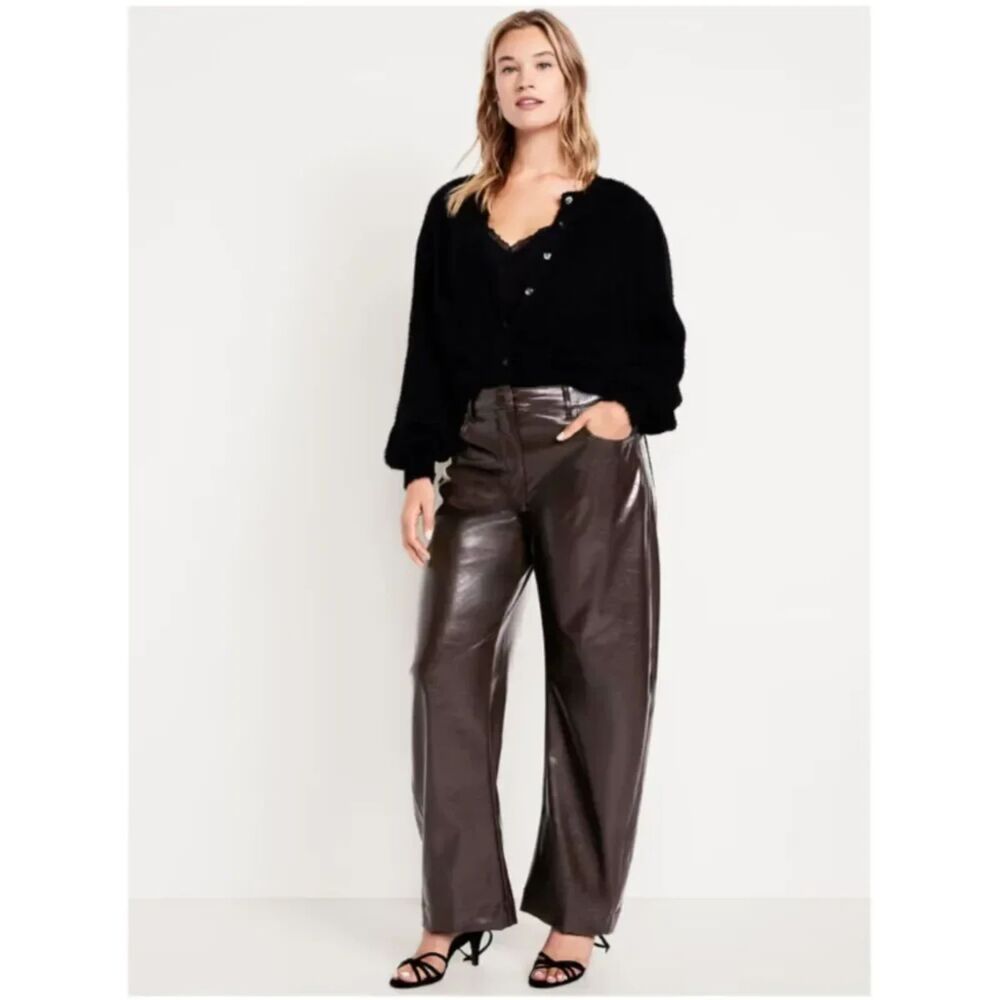 Old Navy Extra High Barrel Leg Faux Leather Brown Size 8